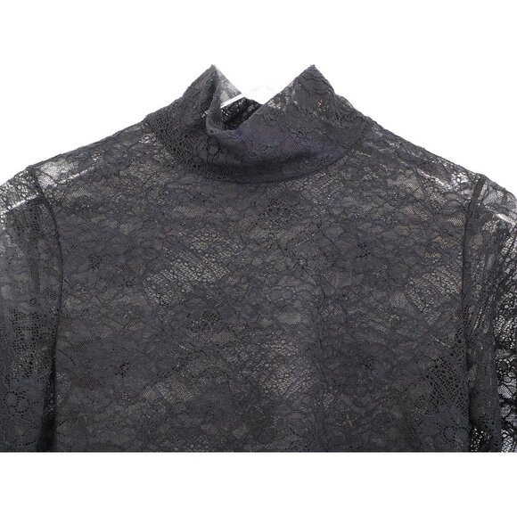 St. John Women’s Lace Mock Neck Top Black Long Sleeve Sheer Blouse Size P Petite - Picture 4 of 15